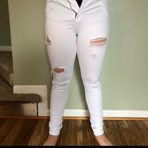 Hollister high rise distressed white pants.